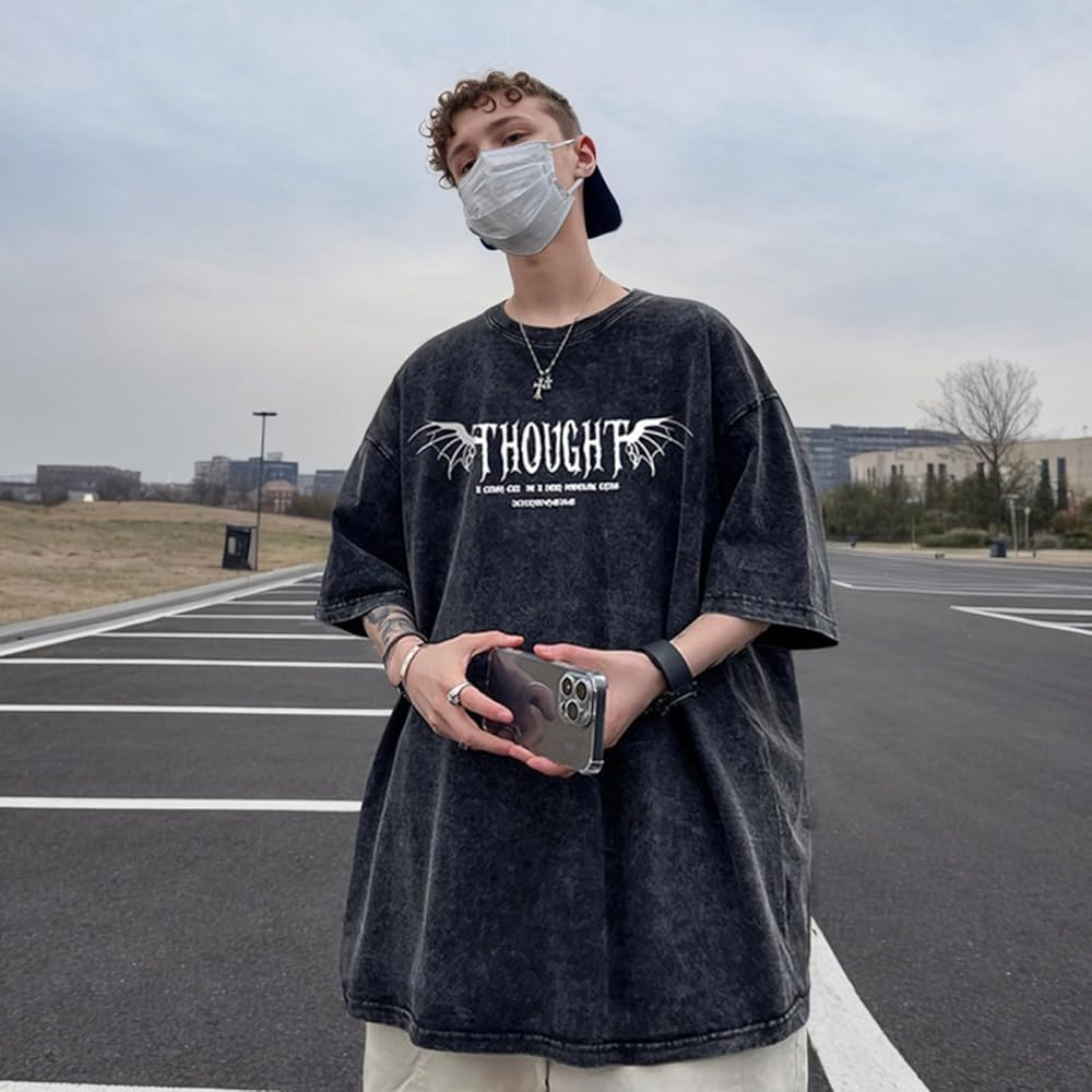 Lubpow Mens Acid Wash Tshirt Oversized Vintage Graphic T